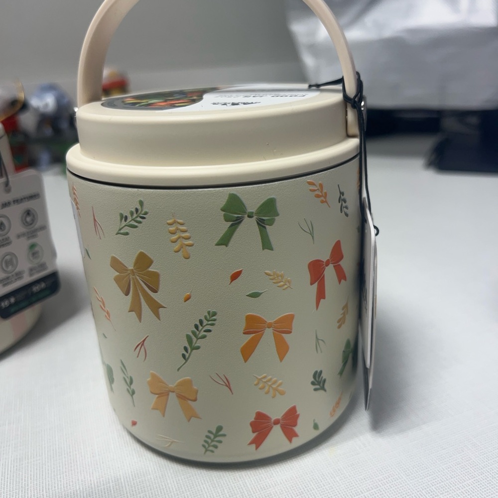 Hydro Flask Cream Thermos with Multicolor Bow Design